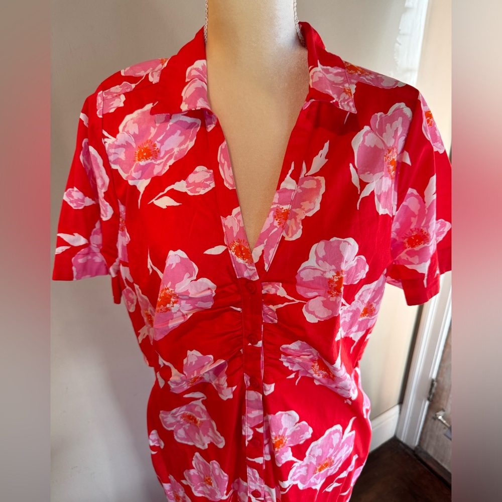 Old Navy Pink Floral with Cutouts Midi Shirt Dress Sz XL - Picture 5 of 12